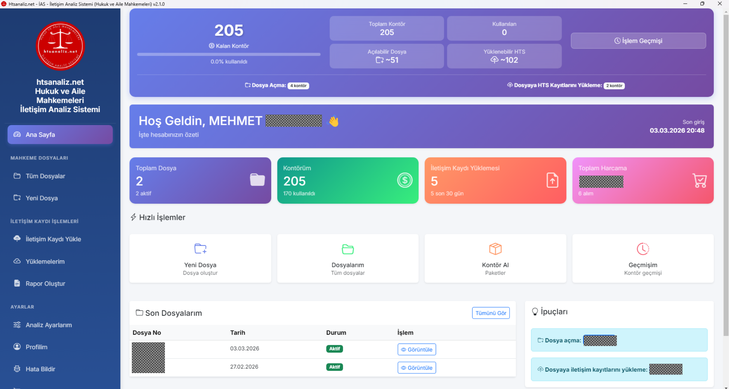 HTS Analiz Dashboard ve İletişim Analizi Giriş Ekranı